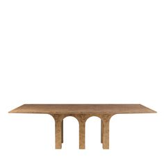 a wooden table with an oval shaped top and two legs, on a white background