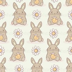 seamless pattern with rabbits and daisies