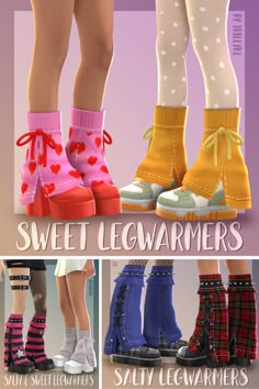 several images of different types of shoes with hearts on them and the words sweet leg warmers