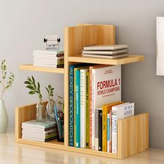 the bookshelf is made out of wood