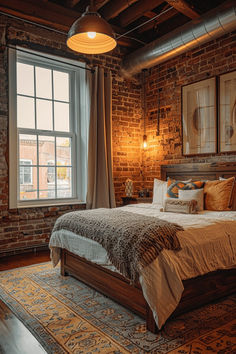 a large bed sitting next to a window in a bedroom