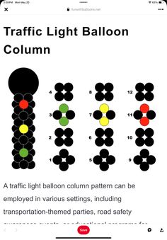 the traffic light balloon is shown in red, green and yellow colors with instructions to follow