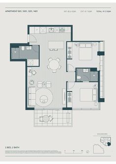 the floor plan for an apartment with two bedroom and one bathroom, including a separate living room