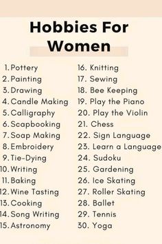 every lady needs a hobby. and this is the list brought by our Notion life Hub #hobby Hobby Planner, Feminine Hobbies, Adult Hobbies, My Hobbies, Family Music, High Value Woman