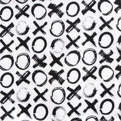 an abstract black and white pattern with crosses on it's side, as well as the letter o