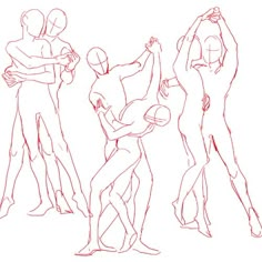 a drawing of three people standing next to each other with arms and legs stretched out