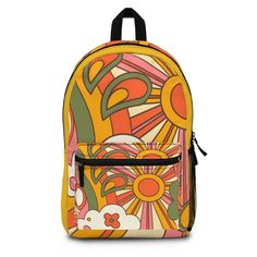 Retro 70's Groovy Back To School Backpack Vintage Rectangular Backpack For Back To School, Vintage Backpack For Back To School, Vintage Standard Backpack For Back To School, Retro Rectangular Travel Backpack, Retro Green Backpack For Travel, Retro Backpack With Adjustable Strap, Retro Backpack With Adjustable Strap For Everyday, Retro Travel Backpack With Adjustable Strap, Retro Green Standard Backpack