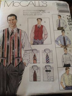 Uncut pattern for men's lined vest, shirt, tie in two lengths and bow tie size small-med-large Fitted Sleeveless Vest With Ties, Classic Fitted Vest With Ties, Shirt Tie, Vest Shirt, Mens Vest, Newcastle, Bow Tie, Art Style, Fashion Inspo