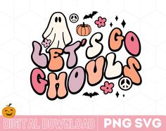 the text ghost is shown with pumpkins and flowers on it, as well as an image