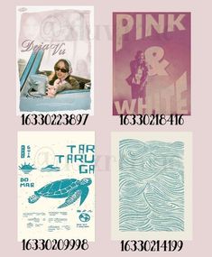 four different types of posters on a pink background