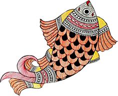 a drawing of a fish with an ornate design on it's body and wings