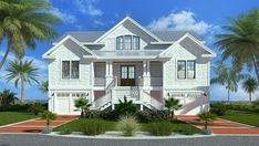 this is an artist's rendering of a house in the florida style with palm trees