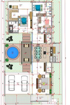 an architectural drawing shows the floor plan for a house with swimming pool and hot tub