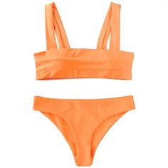 Never Worn, Perfect Condition | Size: S | Details: Top & Bottom Set, Square Cup Top With Removable Pads, Double Lined Cheeky Cut Bottoms Bandeau Swimwear, Neon Bikinis, Zaful Bikinis, Summer Swim Suits, Neon Orange, Color Style, Wide Straps, Womens Swimwear, Camouflage