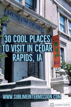 image of cedar rapids art museum. Text "30 cool places to visit in cedar rapids, Iowa." What To Do In Cedar Rapids Iowa, Things To Do In Cedar Rapids Iowa, Cedar Rapids Iowa Things To Do In, Iowa Road Trip, Iowa Travel, Family Vacation Planning, Road Trip Places, Cedar Rapids Iowa, Cool Places