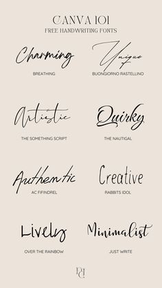 the different types of calligraphy are shown in black and white, including one for each letter