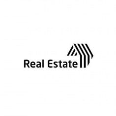 the real estate logo is shown in black and white, as well as an arrow