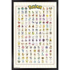 the pokemon poster is shown in black frame