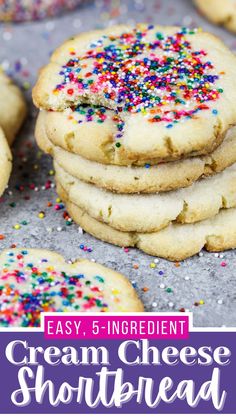 a stack of cream cheese shortbread cookies with sprinkles on the top