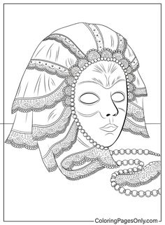 a coloring page with an image of a woman's face in ornate headdress