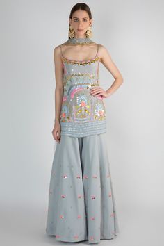 Grey Sharara, Papa Don't Preach, Embroidered Sharara, Haldi Outfit, Trendy Outfits Indian, Outfits Indian, Nikkah Dress