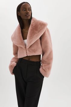 DANIKA | Faux Fur Crop Jacket – LAMARQUE Coat Outfit Casual, Faux Fur Cropped Jacket, Chic Coat, Coat Outfits, Fashion Books, Faux Fur Jacket, High Waisted Trousers, Everyday Wardrobe, Crop Jacket