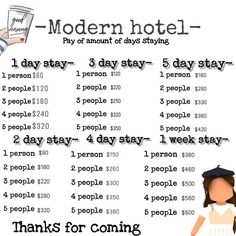 a poster with the words modern hotel pay per visit and 3 day stay on it