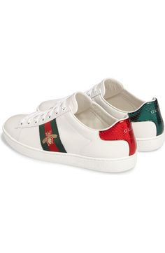 Gucci New Ace Sneaker (Women) | Nordstrom Gucci House, Gucci Ace Sneakers, Bee Embroidery, Shoes Gucci, Gucci Sneakers, Gucci Shoes, Leather Sneakers, Italian Leather, Chanel Bag