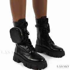 Lasaky - Stylish Martin Boots with Platform Soles, Buckled Straps, and Motorcycle-inspired Design Leather Motorcycle Boots, Rough Heels, Dr Shoes, Army Boots, Hot Boots, Women Platform Shoes, Zipper Boots, Motorcycle Women, Martin Boots