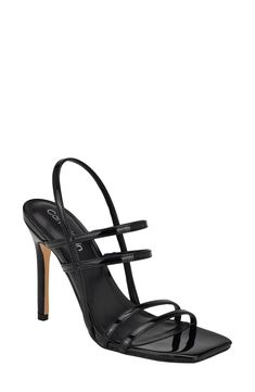 A square-toe pad adds subtle distinction to a stiletto sandal framed by slender, architectural straps. 4" heel Synthetic upper, lining and sole Imported Chic High Heel With Multiple Straps, Chic High Heel Heels With Multiple Straps, Strappy Evening Sandals, Formal Sandals With Multiple Straps And High Heel, Chic High Heels With Multiple Straps, Formal High Heel Sandals With Multiple Straps, Elegant Strapped Heels For Date Night, Modern Strappy Heels With 4-inch Heel, Sleek Strappy Heels With 4-inch Heel