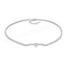 SI/H Heart Diamond Choker Necklace 14k White Solid Gold Christmas Gift 5.30 Ct. Valentine's Day Diamond Bracelet In Fine Jewelry Style, Fine Jewelry Tennis Necklace With Diamond Accents As Gift, Valentine's Day Fine Jewelry Diamond Bracelet, Gift Heart Cut Diamond Bracelet With Accents, Diamond Bracelet For Anniversary On Valentine's Day, Dazzling White Gold Tennis Necklace Gift, Formal Cubic Zirconia Diamond Bracelet For Valentine's Day, Diamond Tennis Necklace Gift, Fine Jewelry Diamond Tennis Necklace As Gift