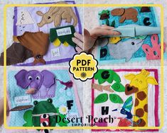 four different pictures of children's handmade animal crafts with the words desert teach on them