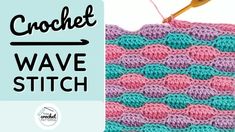 the crochet wave stitch is being worked on