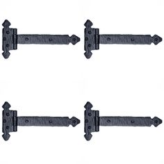 four black iron door handles on a white background