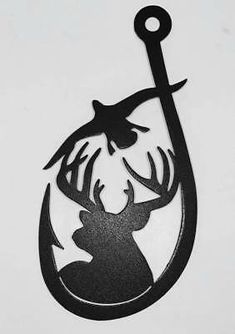 the silhouette of a deer and a fish hook