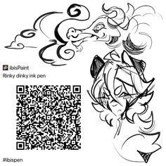 a black and white drawing of a woman with her hair blowing in the wind, next to a qr code