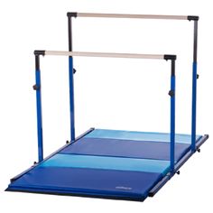 a blue exercise mat with two parallel bars