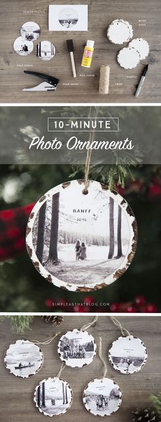 an assortment of christmas ornaments and decorations on a wooden table with text overlaying the image