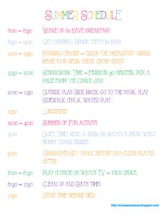 the summer schedule is shown with different colors and font on it, as well as an image