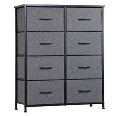 a gray and black cabinet with six drawers