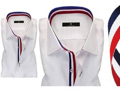 The men's designer White Ribbon Collar Regular Fit formal shirt is available in long sleeves, double button cuffs and contrast fabric lining at collar. We added Blue, White and Red contrast fabric to our shirts, to make it appealing and ideal choice for fashion lovers. This shirt is made of 100% cotton, hence providing a luxurious, comfort and smooth feel while you are enjoying your time.AvailabilityIt is Made to Order Shirt. It takes 7-10 working days to deliver. Dinner Jacket Wedding, Gents Shirts, Luxury Shirts, Bespoke Shirts, Italian Shirts, Plain White Shirt, Gents Kurta, Italian Dress, Kurta Design