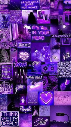 a collage of purple and black images with the words it's all in your head