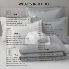 an image of what's included in a bed sheet and pillow set with instructions