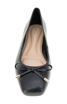 A delicate bow accentuates the square toe on a poised ballet flat grounded by a cushioned footbed for comfortable wear. Cushioned footbed Textile and synthetic upper/synthetic lining/synthetic sole Imported Chic Ballet Flats With Cushioned Footbed, Formal Ballet Flats With Cushioned Footbed, Elegant Ballet Flats With Cushioned Footbed, Elegant Ballet Flats With Cushioned Footbed And Low Heel, Chic Synthetic Flats With Cushioned Footbed, Elegant Low Heel Ballet Flats With Cushioned Footbed, Synthetic Ballet Flats For Work, Chic Fitted Synthetic Flats, Chic Synthetic Flats