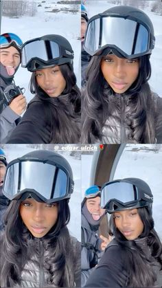 a woman wearing a helmet and goggles in the snow