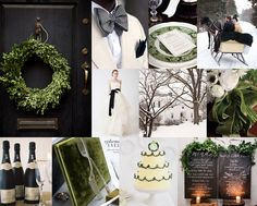 a collage of photos with wine and wedding decorations