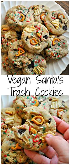 vegan santa's trash cookies with sprinkles and chocolate chips