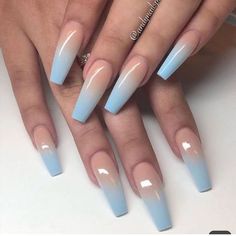 Ombre Nail Design, Blue Nail, Coffin Nails Long