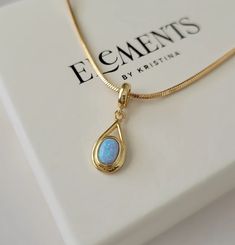 Blue opal pendant necklace. Wear it on it's own or layer it.Pendant details:* Finish: non tarnish gold filled, opal stone* Measurements: 0.4' inch W 1' inch HChain: non tarnish gold filled Comes in our gift ready packaging: soft velvet pouch for safe jewelry storing and branded box Blue And Gold Jewelry, Opal Jewelry Necklace, Necklace With Stone, Dream Necklace, Blue Opal Jewelry, Pendant Ideas, Blue Opal Necklace, Blue Sapphire Necklace, Unique Pendant Necklace