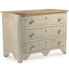 a white dresser with drawers and knobs on the bottom drawer, against a white background